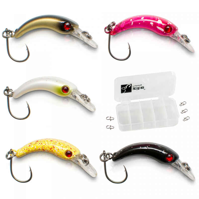 Forellenwobbler Set 5 Stück Ultra Light mit Einzelhaken in Box 3,9cm 1,3g