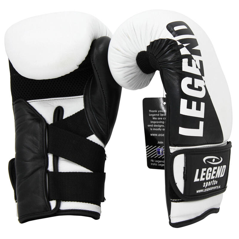 Gants de Boxe Wrist Lock Homme/Femme Cuir Blanc-Noir