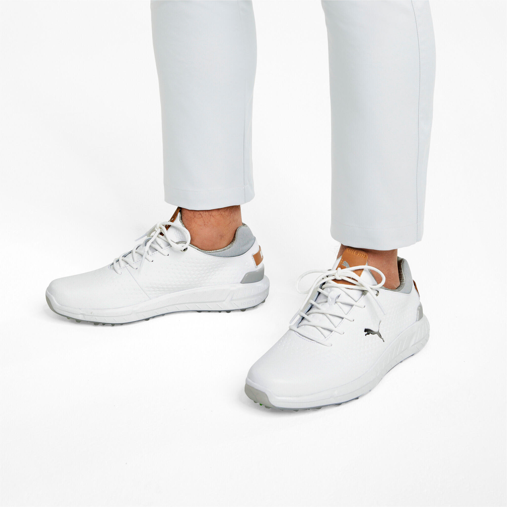 PUMA Mens IGNITE Articulate Leather Golf Shoes - White-Silver 3/7