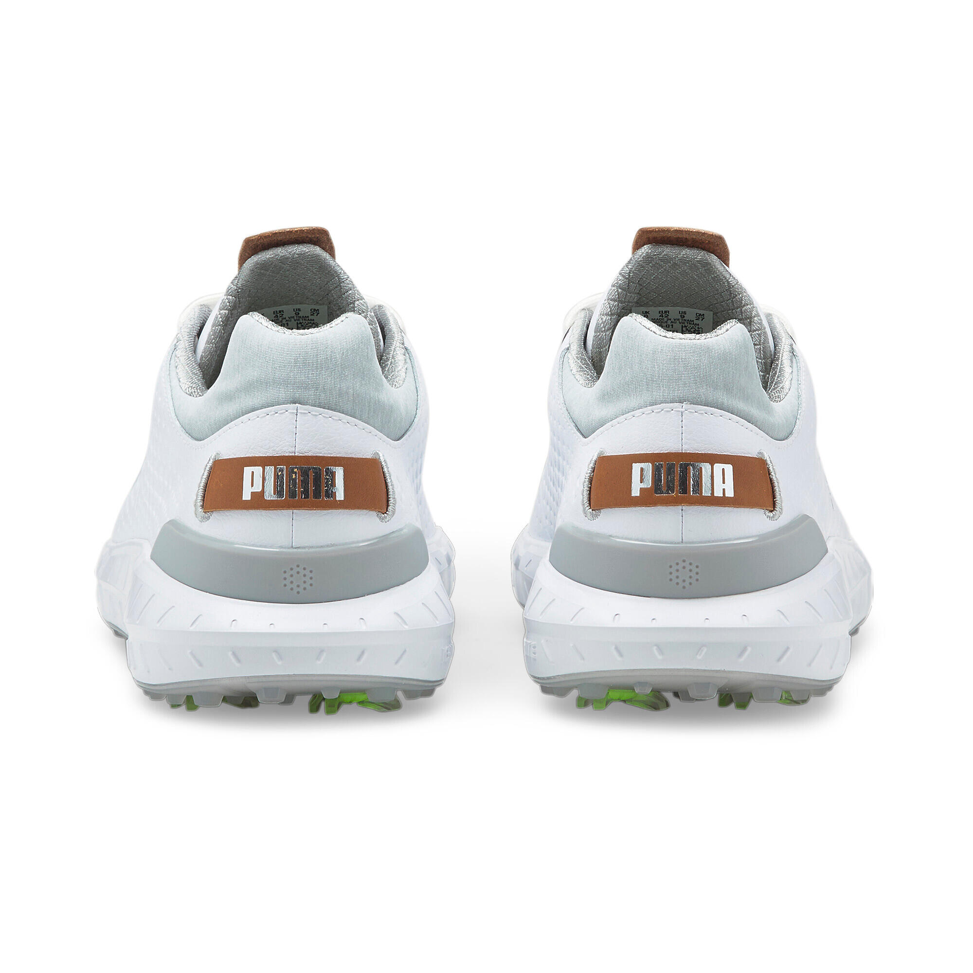 PUMA Mens IGNITE Articulate Leather Golf Shoes - White-Silver 5/7