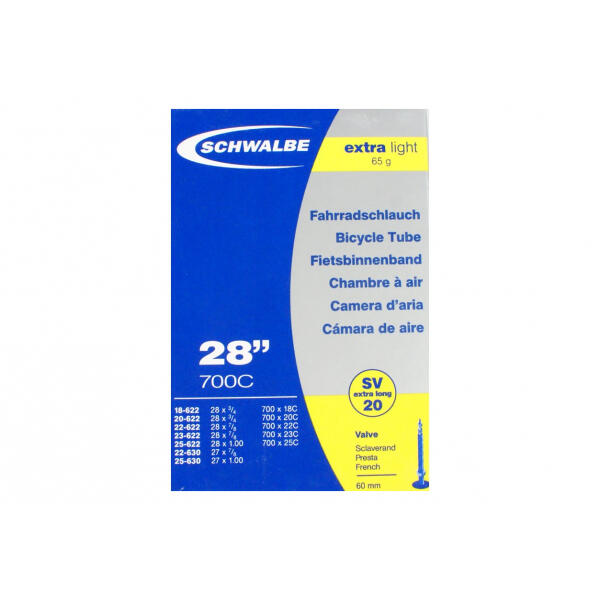 Schwalbe Schlauch SV 20 extra leicht 27/28x0.75-1.00 18/25-622/630 SV 60mm 3/7