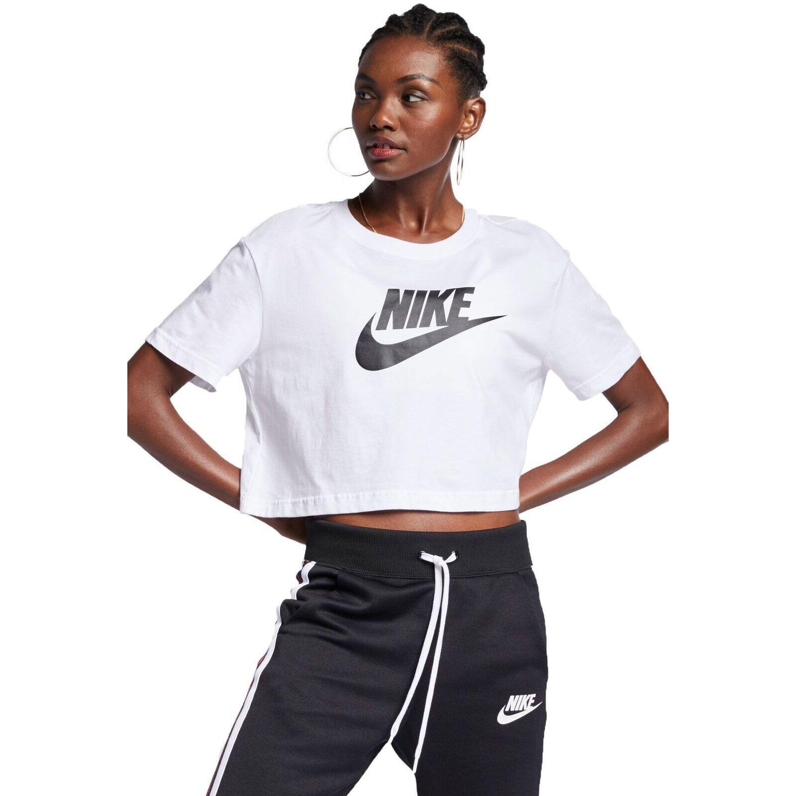 NIKE Camiseta de manga corta Nike Sportswear Essential Cropped Logo, Blanco, Mujer