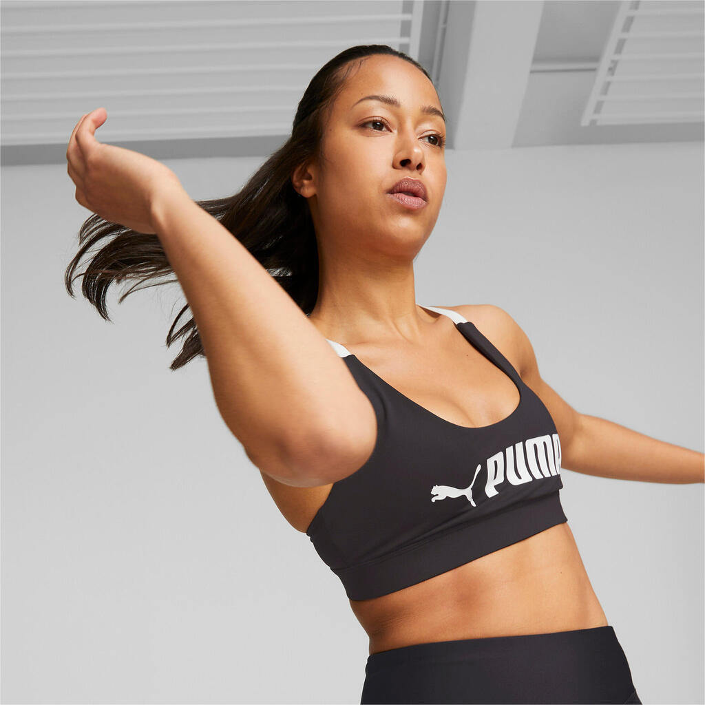 PUMA Womens Fit Mid Impact Training Bra - Black