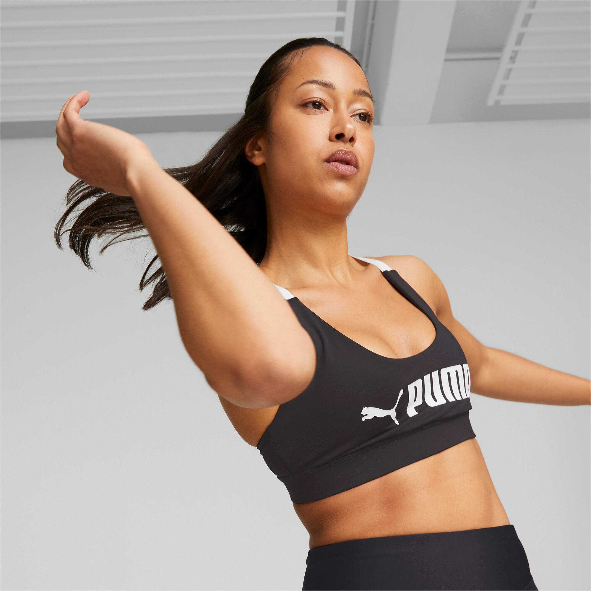 Sutiã puma mid impact fit bra black, preto, mulheres