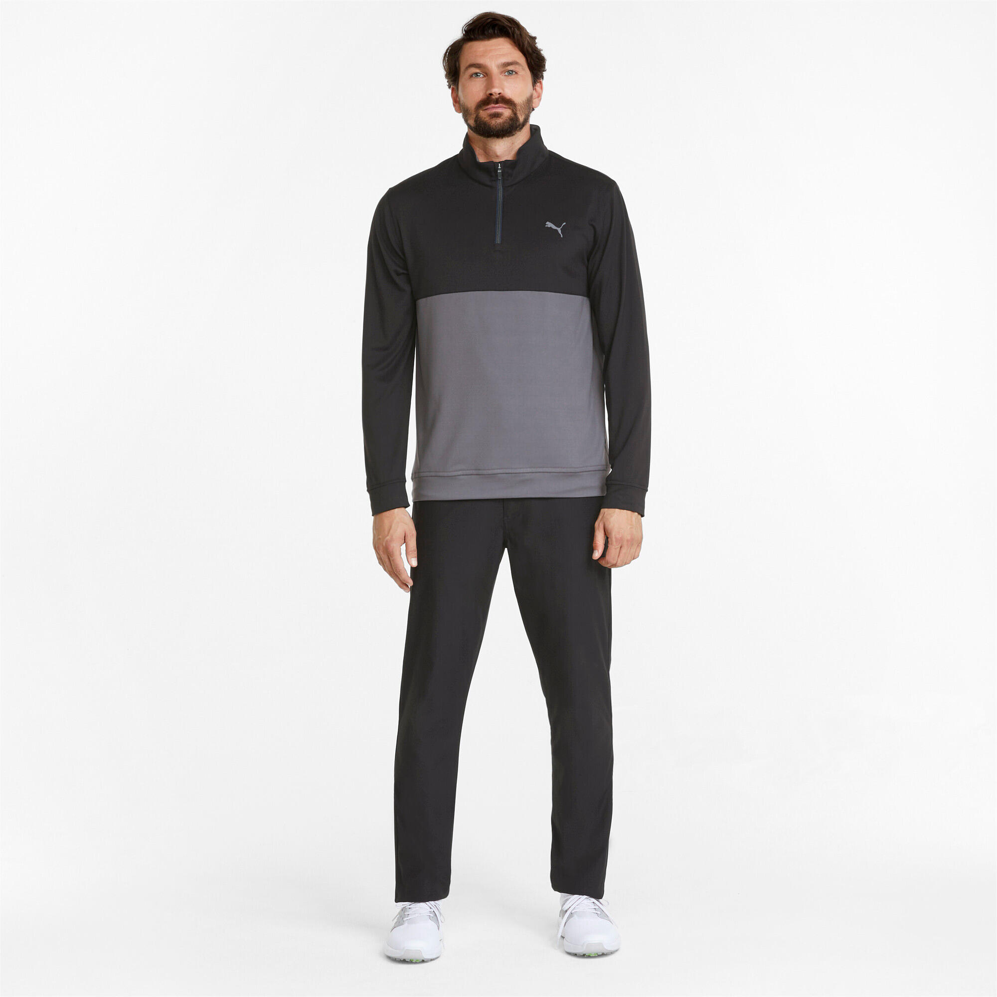 PUMA Mens Gamer Colourblock Quarter-Zip Men’s Golf Pullover - Black-Quiet Shade 3/6