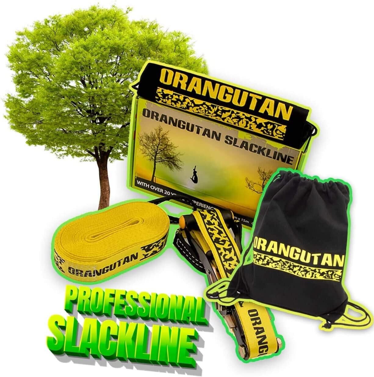 ORANGUTAN SLACKLINE ORANGUTAN - Sport & Fitness Tightrope SLACKLINE Kit - 15 mm - 50 mm - Garden Pla