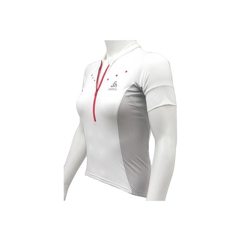 Odlo Stand-Up Collar S/S 1/2 Zip Gavia, Femme, Cyclisme, t-shirts, blanc