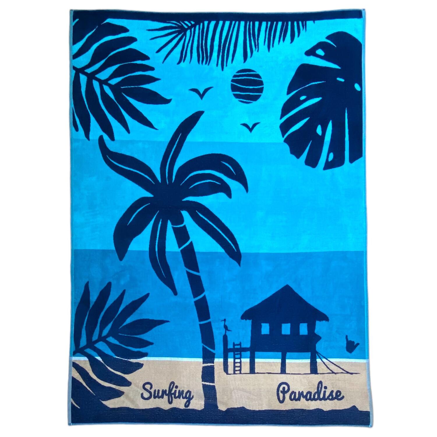 LE COMPTOIR DE LA PLAGE XL-strandlaken van velours jacquard blauw 140x180 400g/m² - Harrington