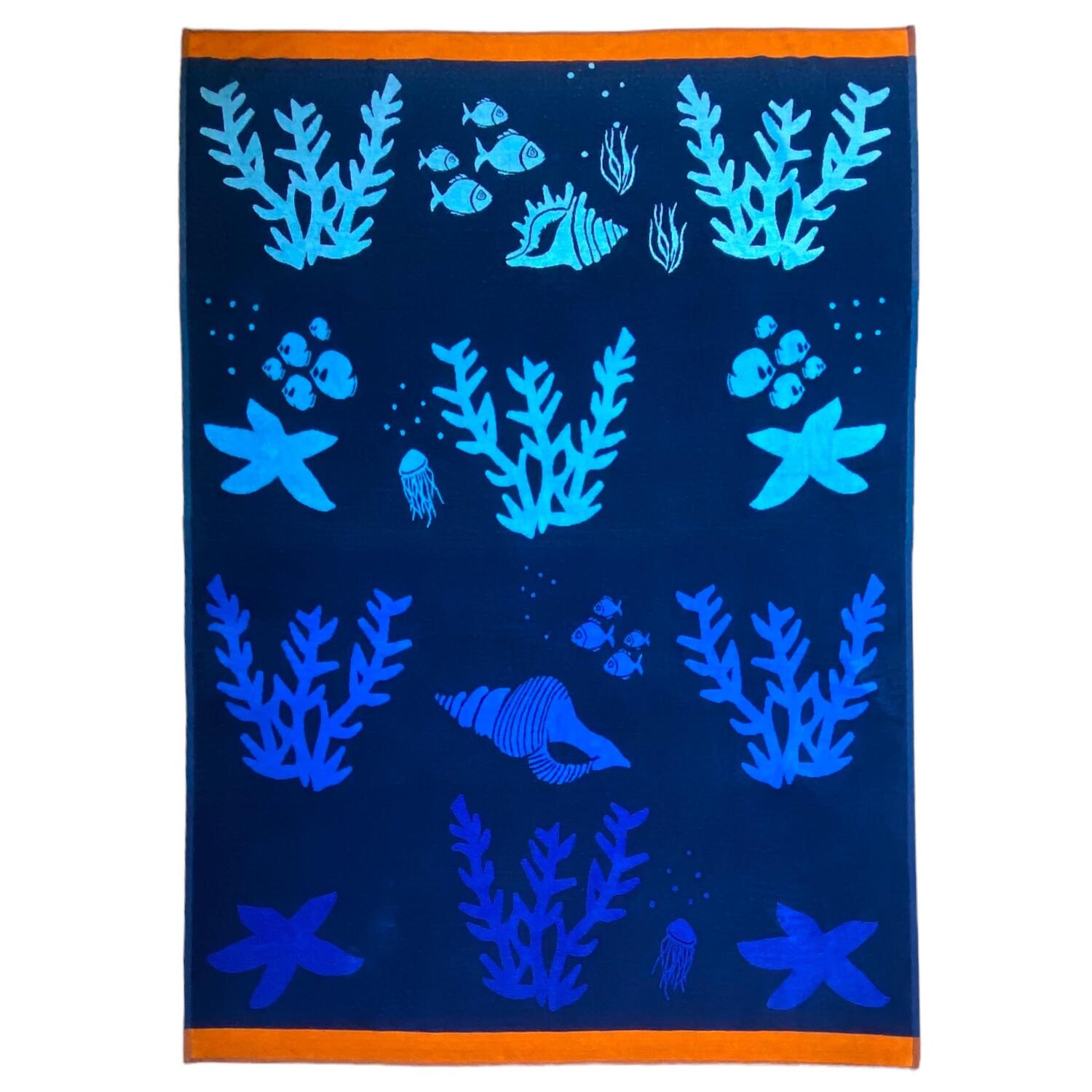 Le Comptoir De La Plage - Serviette De Plage Éponge Velours Jacquard Algas 140x180 400g/m² - Serviette - Bleu - 48 Xl - Decathlon