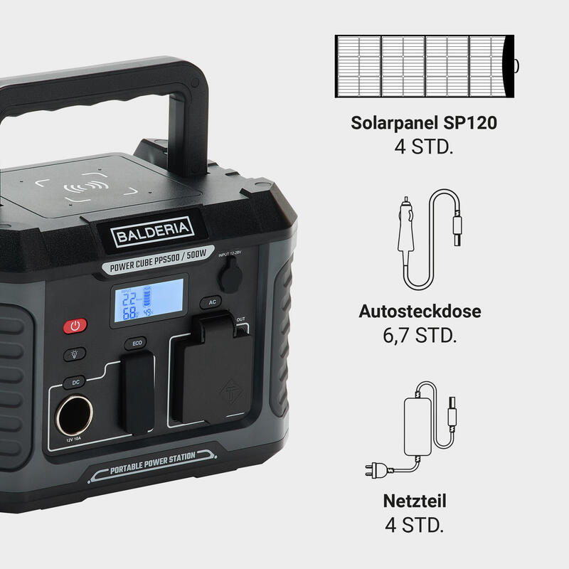 Balderia Stromgenerator »Power-Set«, Powerstation 500W + Solarmodul 60W