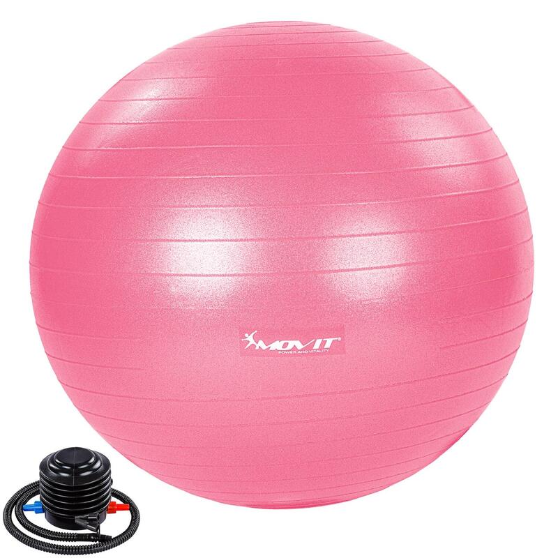 Minge de exercitii, MOVIT®, cu pompa de picior, 55 cm, roz