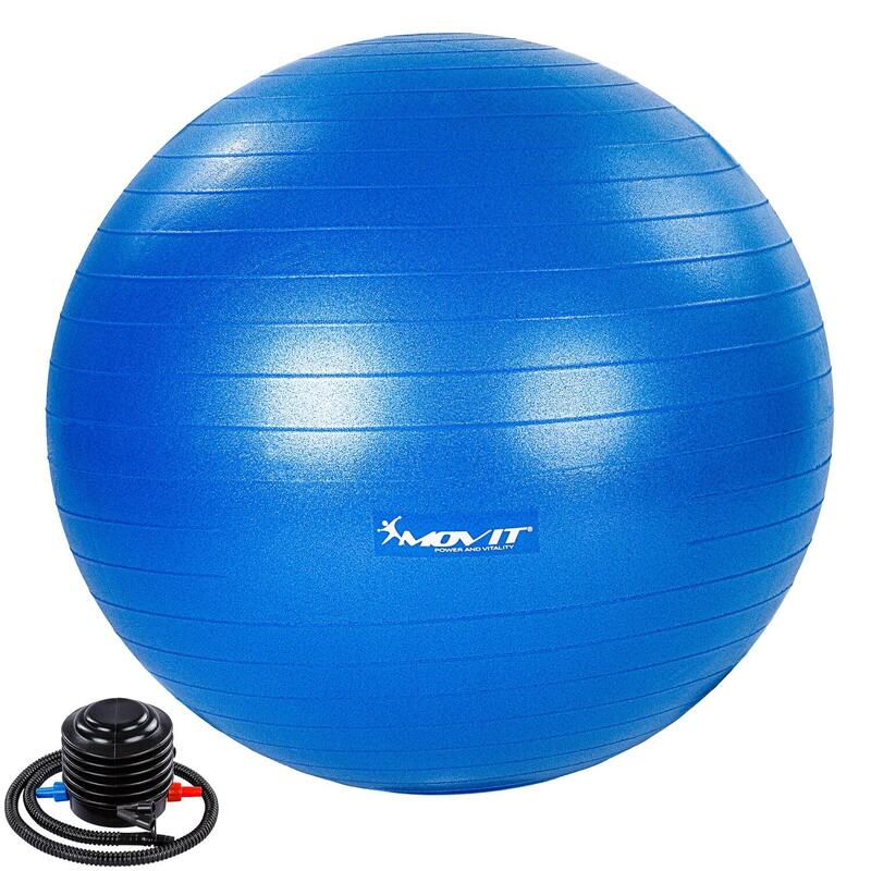 Minge de exercitii, MOVIT®, cu pompa de picior, 55 cm, albastru