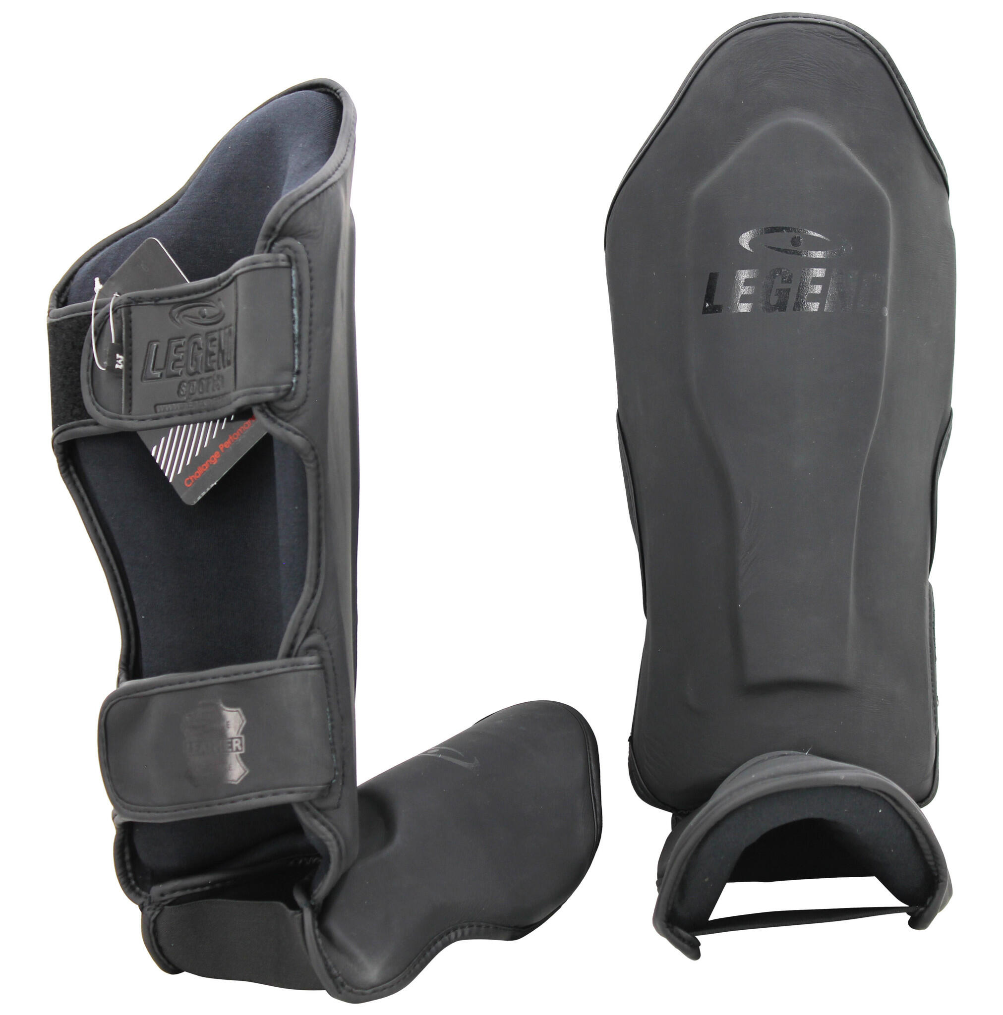 Protège-tibias kickboxing cuir PRO Noir Mat 3/6