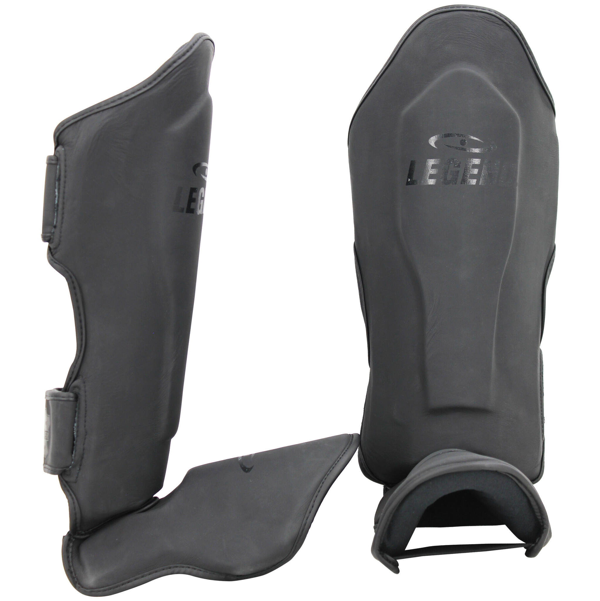 Protège-tibias kickboxing cuir PRO Noir Mat 4/6