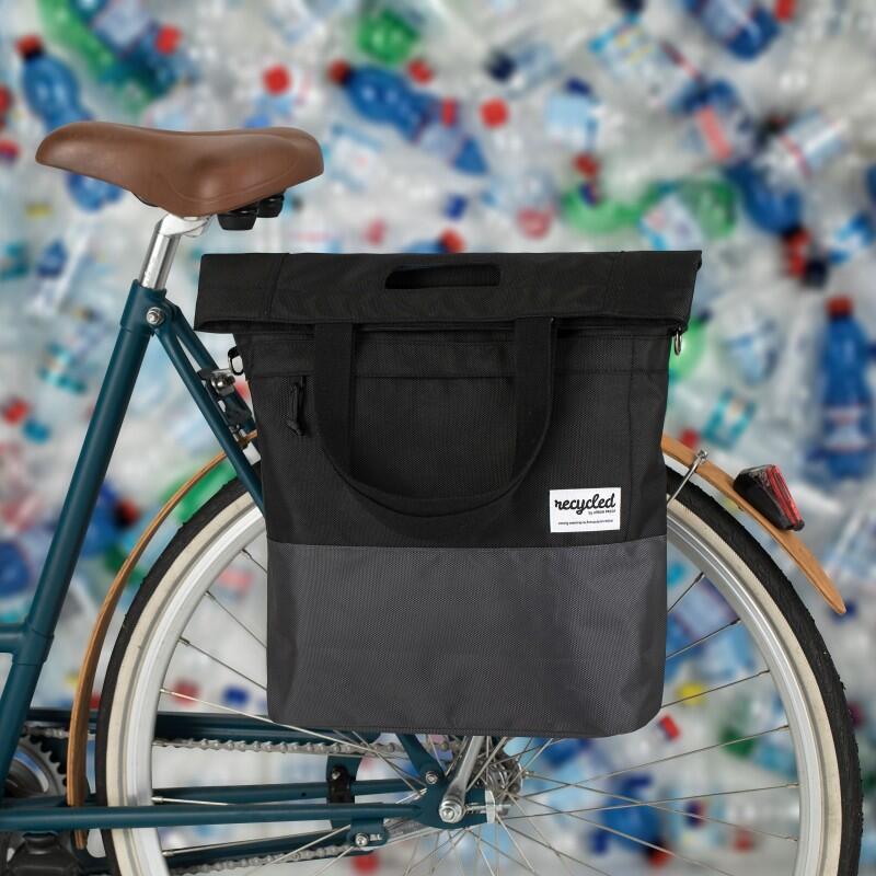 Gerecyclede shopper fietstas 20 liter - zwart/grijs
