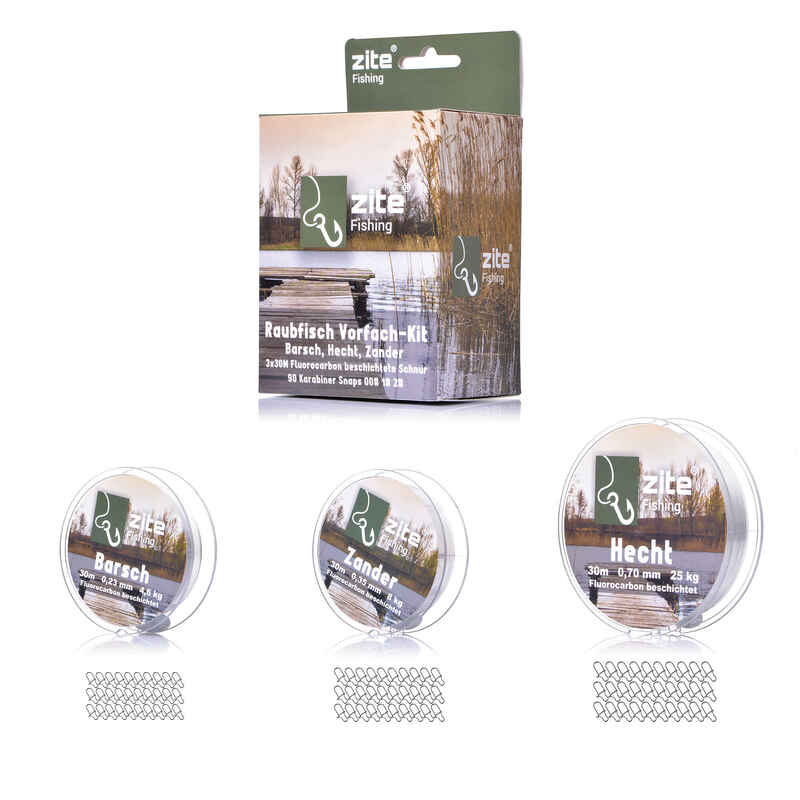 Fluorocarbon Vorfach Schnur Set 0,23-0,7mm 3 Spulen 90m mit Snaps