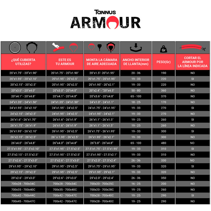 26''(4.0-4.8) Tannus Armour | Antipinchazos Cámara de Aire Bici MTB