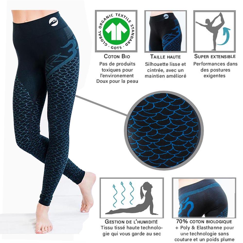 Legging yoga Om sans couture taille haute jambe longue 70% coton bio anti sueur 2/5