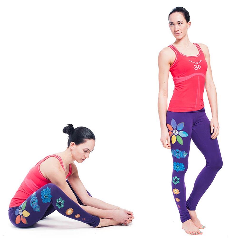 Legging de yoga coton Bio - taille haute - 7 Chakras peints à la main, violet 4/5