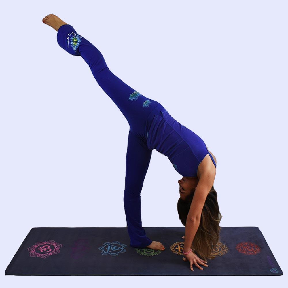 Pantalon de yoga femme - Bootcut - Lotus peint à la main, bleu-violet 5/5