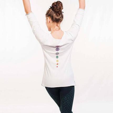 T-shirt yoga femme ample 100% Bio certifié Gots - Haut de yoga 7 chakras brodés