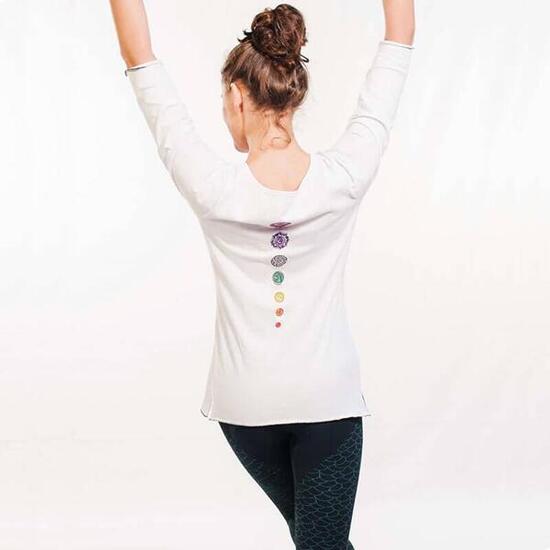 T-shirt yoga femme ample 100% Bio certifié Gots - Haut de yoga 7 chakras brodés