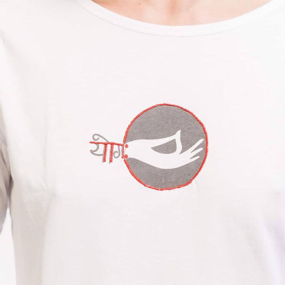 T-shirt yoga femme ample 100% Bio certifié Gots - Haut de yoga 7 chakras brodés 3/5