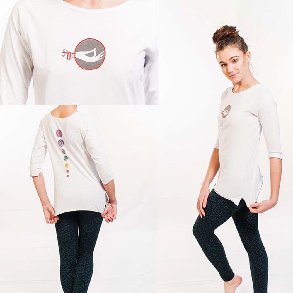 T-shirt yoga femme ample 100% Bio certifié Gots - Haut de yoga 7 chakras brodés 4/5