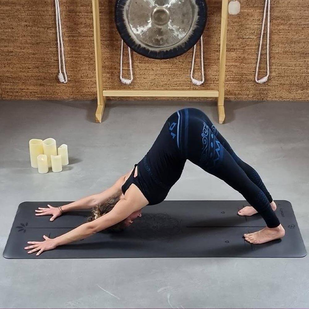 Legging yoga sans couture taille haute jambe longue 70% coton bio anti sueur, Om 4/5