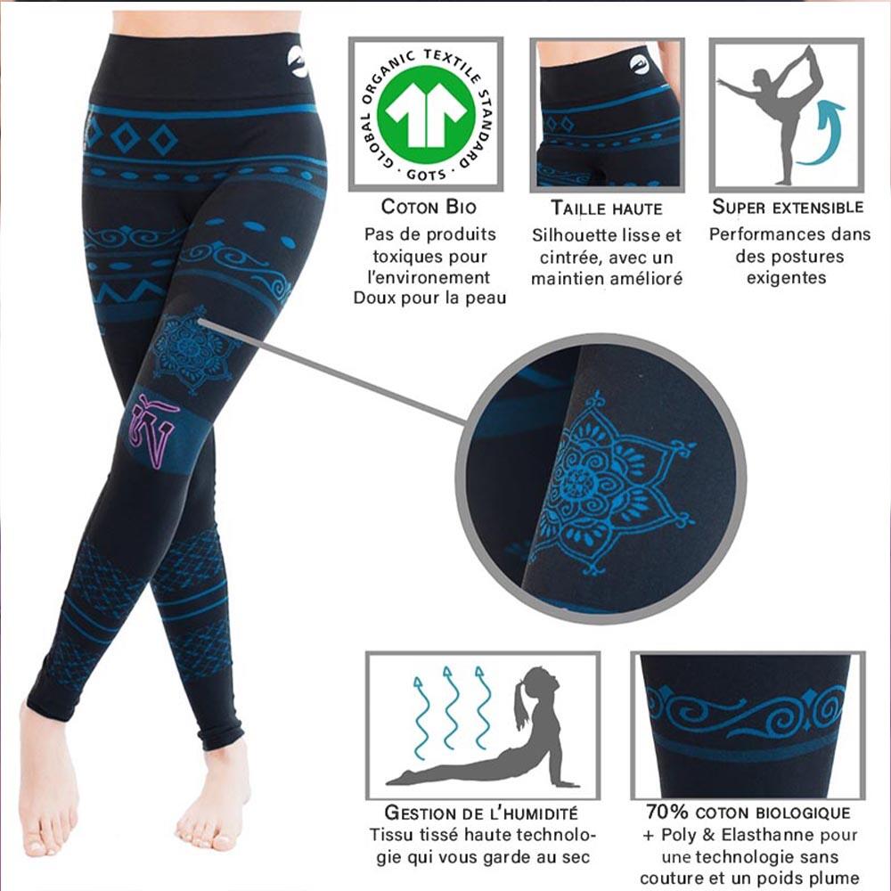 Legging yoga sans couture taille haute jambe longue 70% coton bio anti sueur, Om 2/5