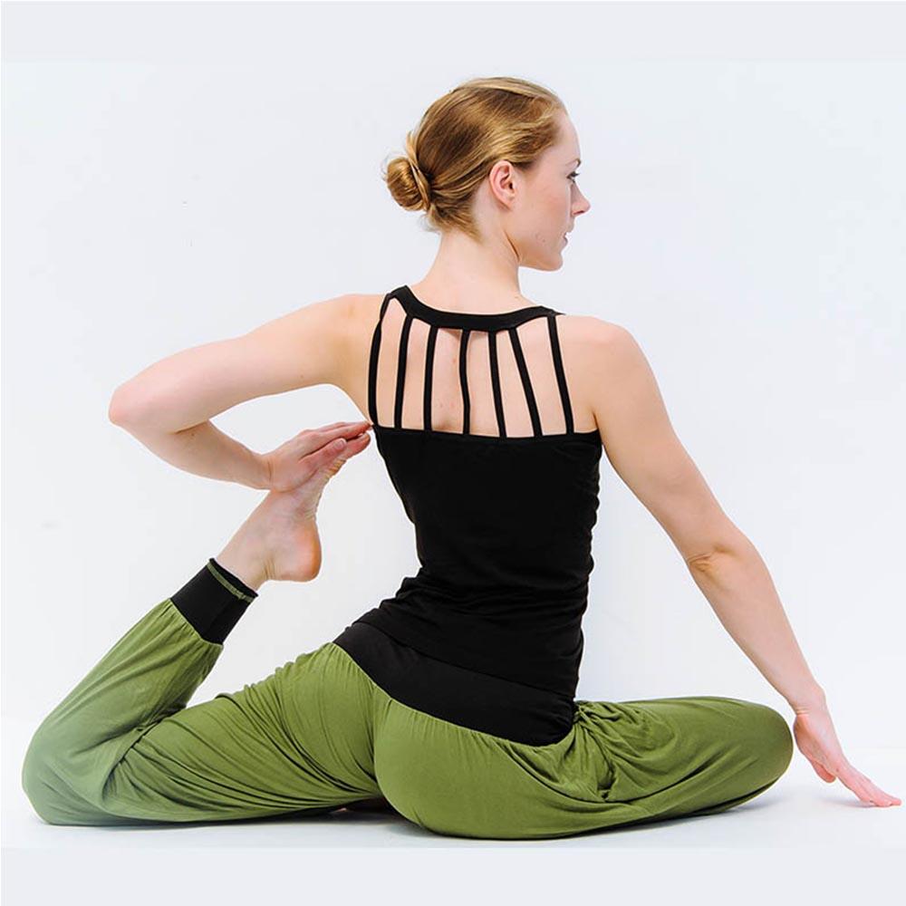 Pantalon de yoga femme large taille haute - Vert Olive 2/5
