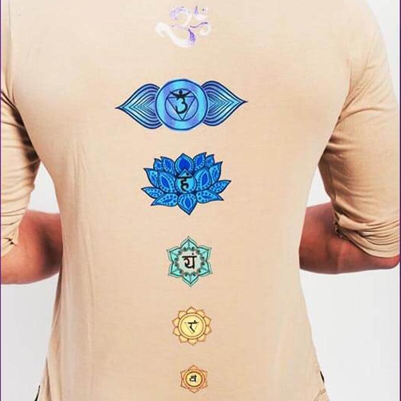 T-shirt yoga homme 100% coton premium extra doux 7 Chakras peints à la main