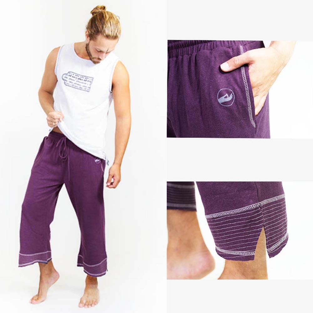 Yoga broek voor mannen bio hennep Plum - Yoga kleding voor mannen pantacourt 2/6
