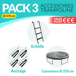 Pack Universel 3 Accessoires Trampoline 370 cm: Echelle, Ancrage, Bâche 370 cm