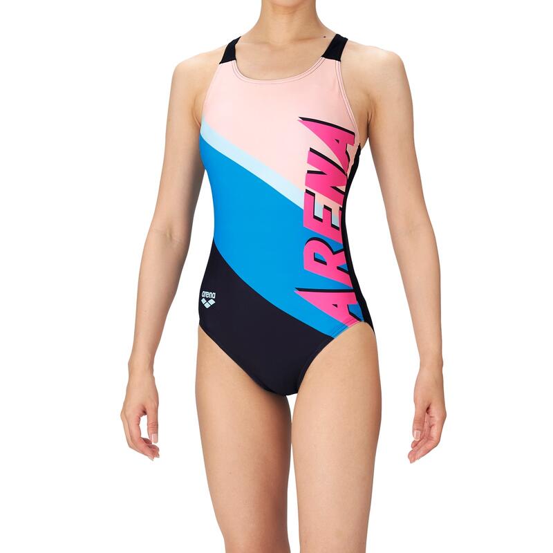 CHINA LEISURE LOGO DIGITALAND 女士泳衣 LOGO 休閒V領連身泳衣 - 黑色/粉紅色/藍色