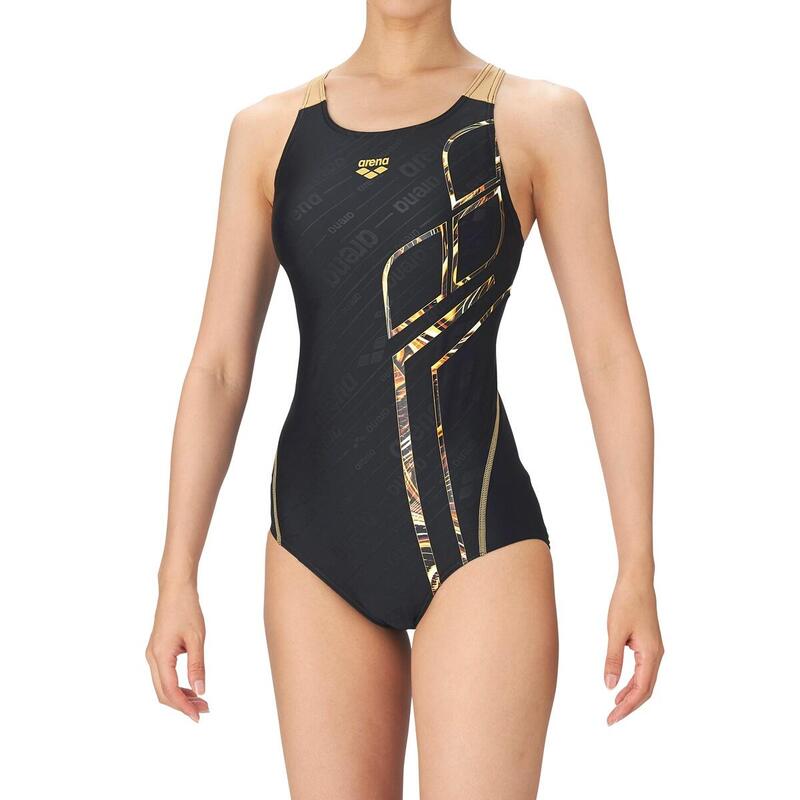 DIGITALAND 女士泳衣 TOUGHSUIT 側LOGO X背連身泳衣 - 黑色/金色