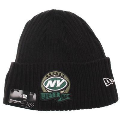 Men's New Era White/Black York Jets 2023 Sideline Tech Cuffed Knit Hat