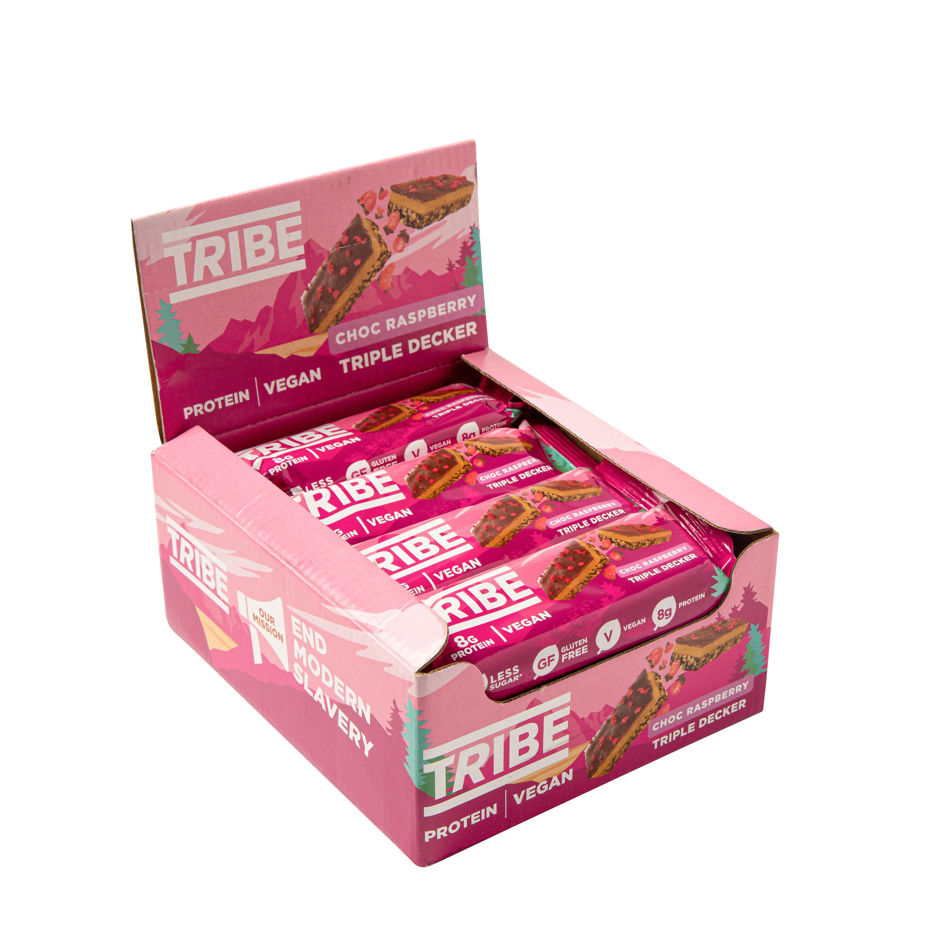 TRIBE Plant Protein Bars - Choc Raspberry Triple Decker - V, GF, DF (12 x 40g)