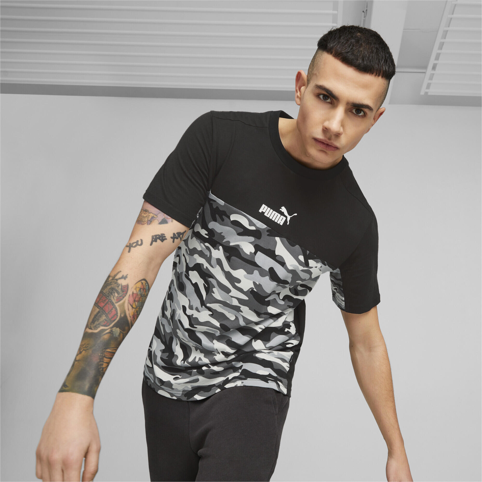 Essentials Block Camo T-Shirt Herren PUMA Black 2/6