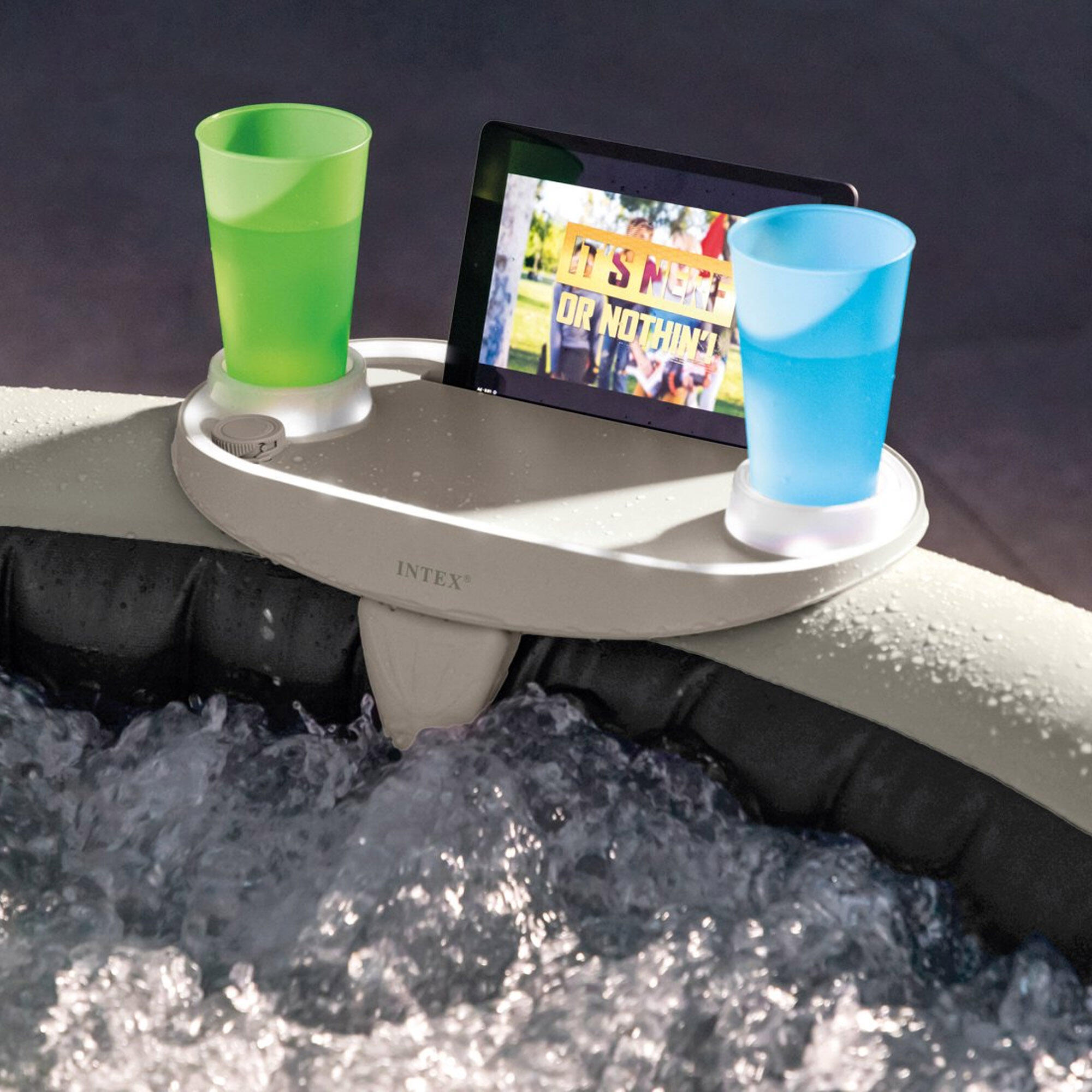 Bandeja soporte bebidas INTEX Spa + 2 posavasos y luz LED 4/7