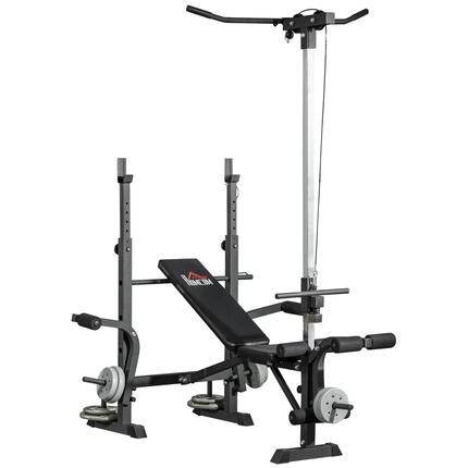 Banc de musculation avec presse à jambes, support à squats et extension de jambe