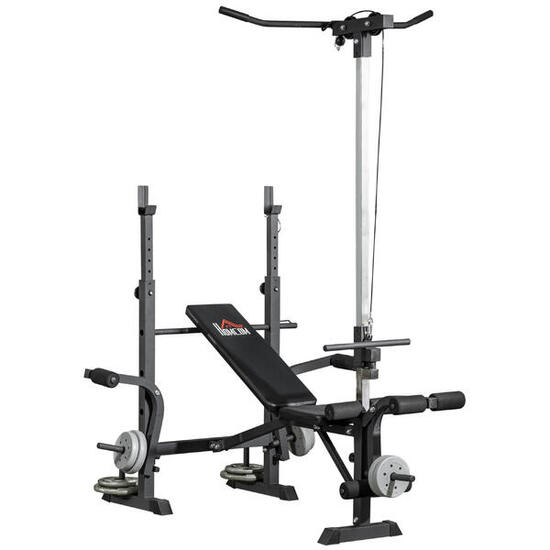 Banc de musculation avec presse à jambes, support à squats et extension de jambe