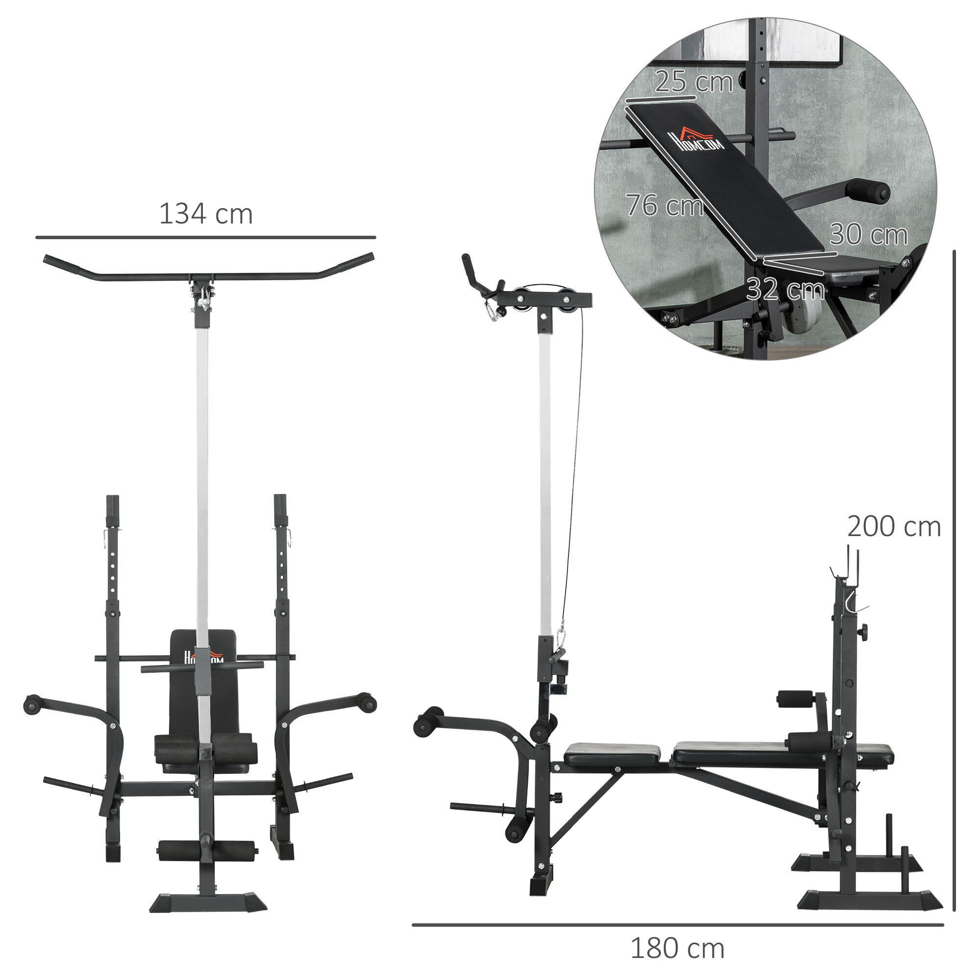Banco de Musculación HOMCOM 180x134x200 cm Plata y Negro 3/7