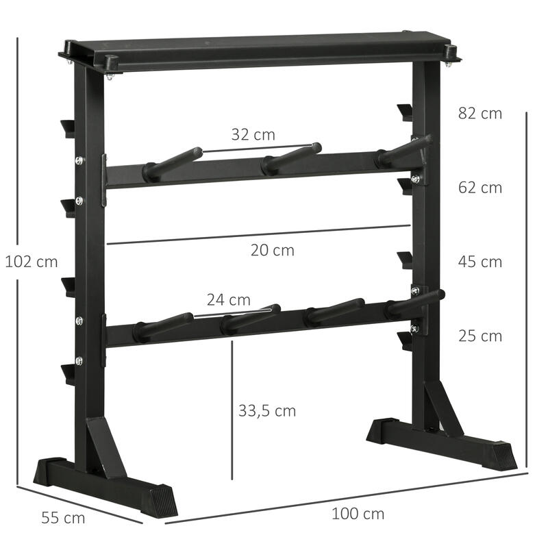 Soporte para barras mancuernas y pesas HOMCOM 100x55x102 cm negro