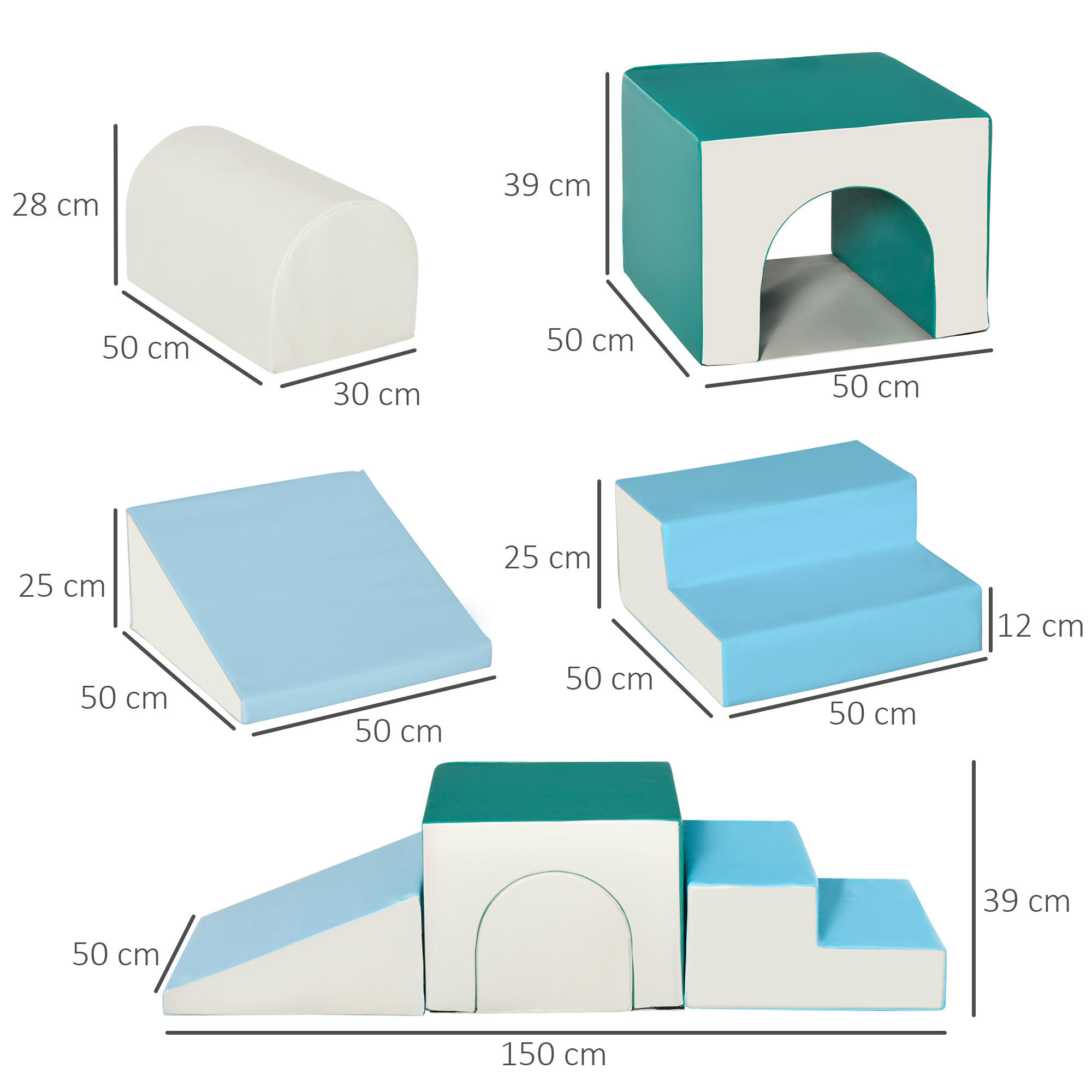 Set 4 Bloques Espuma HOMCOM 150x50x39 cm Multicolor 3/7