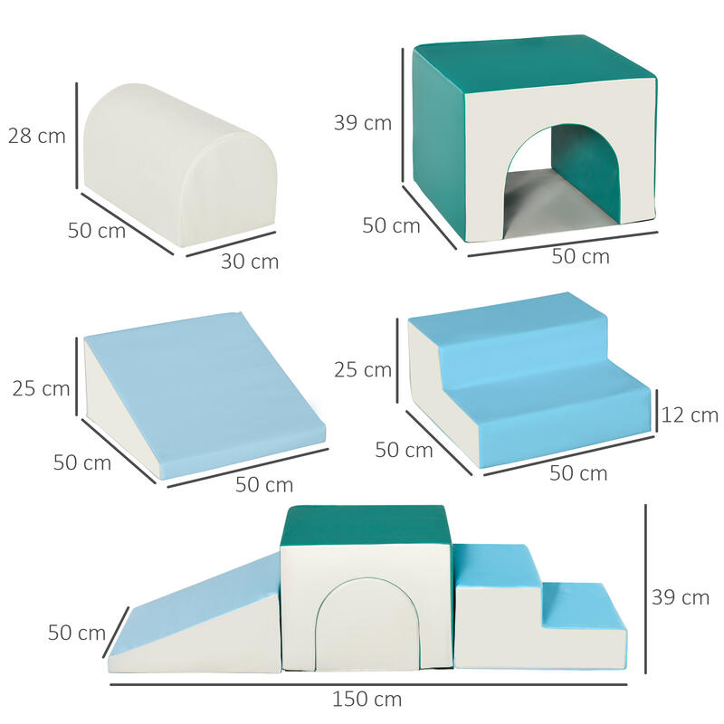 Conjunto de 4 Blocos de Espuma HOMCOM 150x50x39 cm Cinza Claro, Azul e Verde