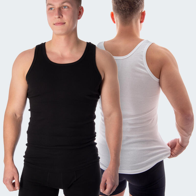 Set 4 maillots de corps | Débardeur | Hommes | Sans coutures | Noir/Blanc