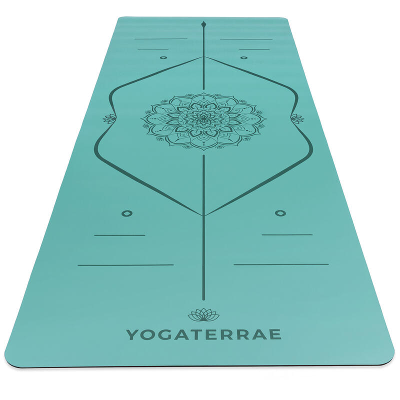 Tapis de yoga Vert Vintage en PU et Caoutchouc naturel avec MANDALA et BODY LINE