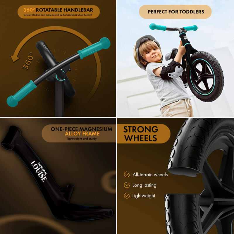 Balance Bike - 12 Inch - Băieți și fete - Negru