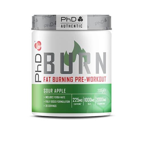 PHD NUTRITION PhD Nutrition | Burn Pre Workout Powder | Sour Apple Flavour | 200g